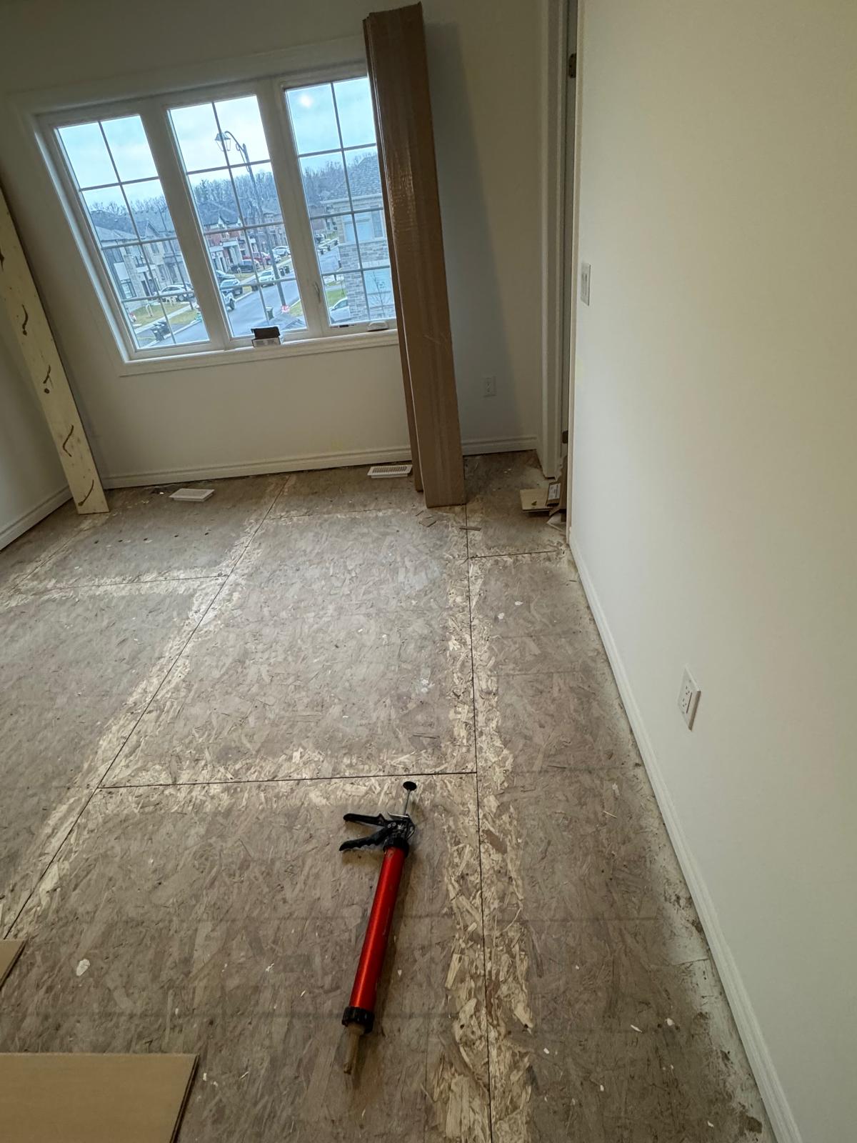 Bare subfloor prepared for a new flooring installation